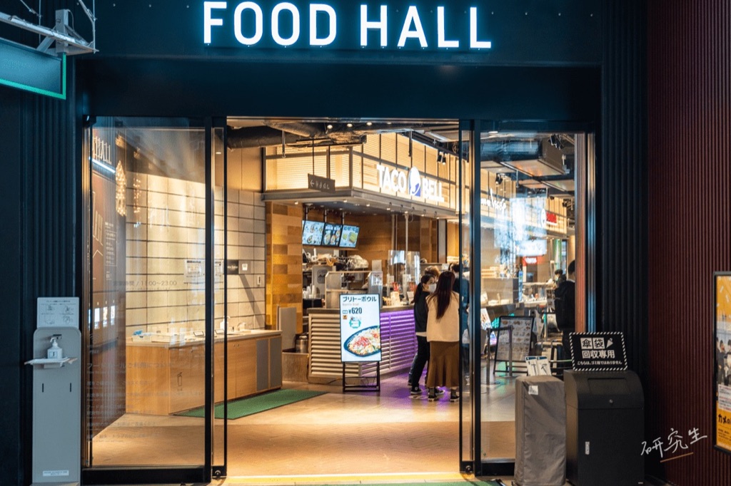 北三樓 FOOD HALL 的入口,藍底白字招牌